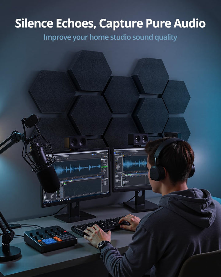 Kuchoow Akustikschaumstoff Schallabsorber Akustikplatten Wand, 12 Stück 3D Hexagon Akustik Schaumsto