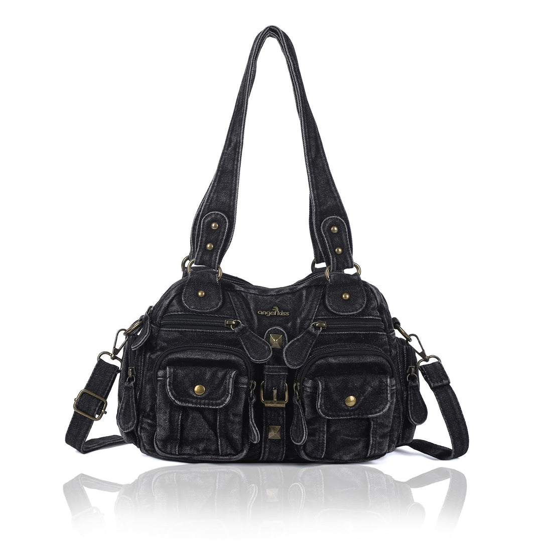 Angel Kiss Damen Handtasche 2 Hauptfächer Multifunktionale Handtasche Weich PU Leder Tasche mit Reis