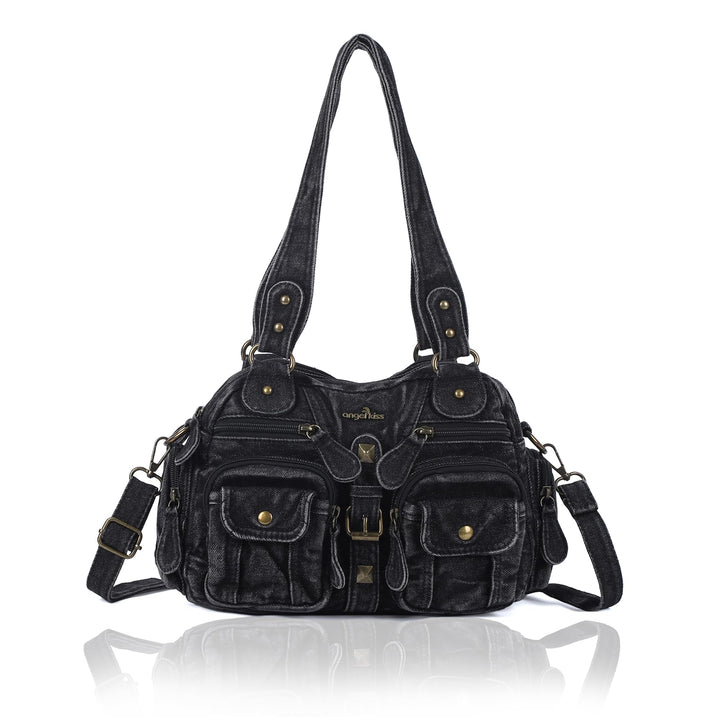 Angel Kiss Damen Handtasche 2 Hauptfächer Multifunktionale Handtasche Weich PU Leder Tasche mit Reis