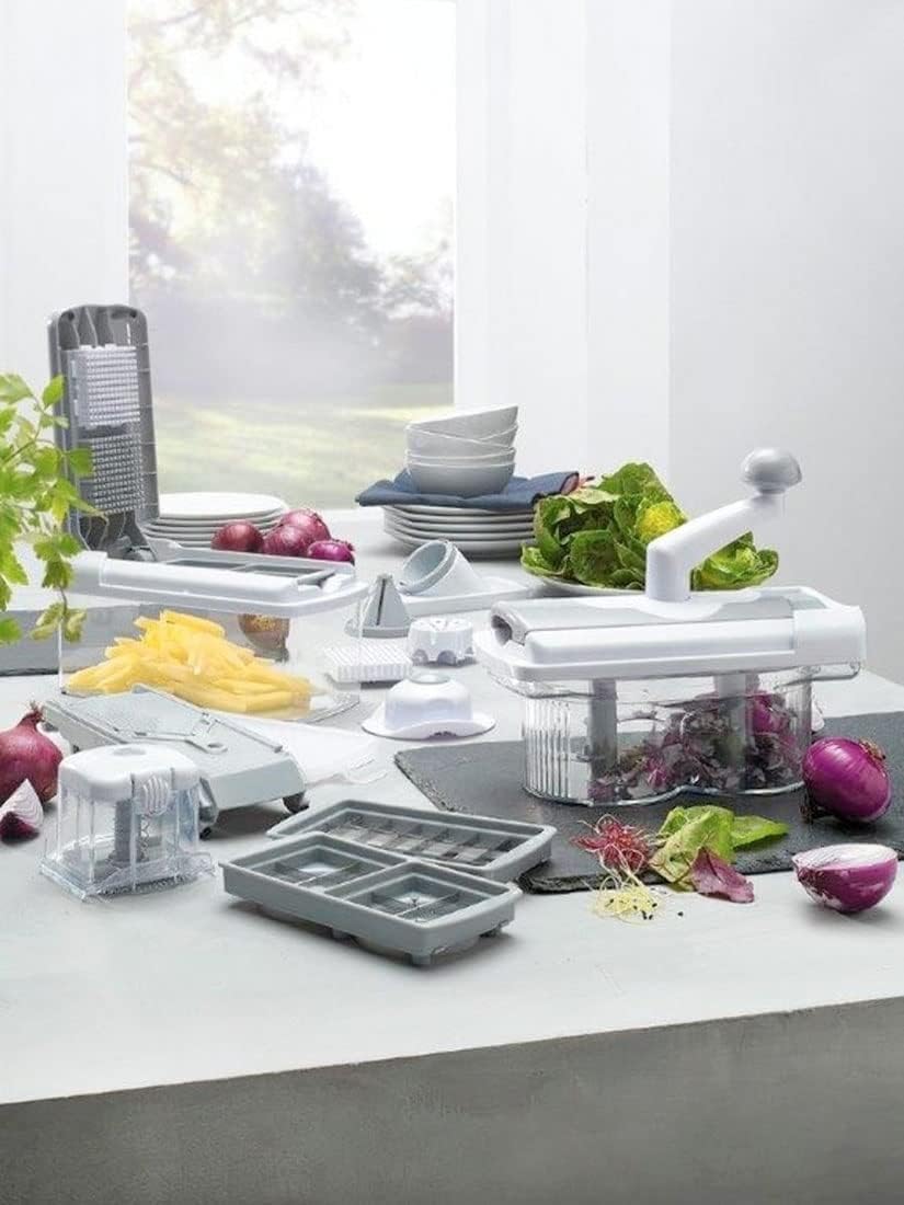 Genius Multischneider-Set Allesschneider | Weiss-Grau | 14-teilig | 2,5 l Fassungsvermögen