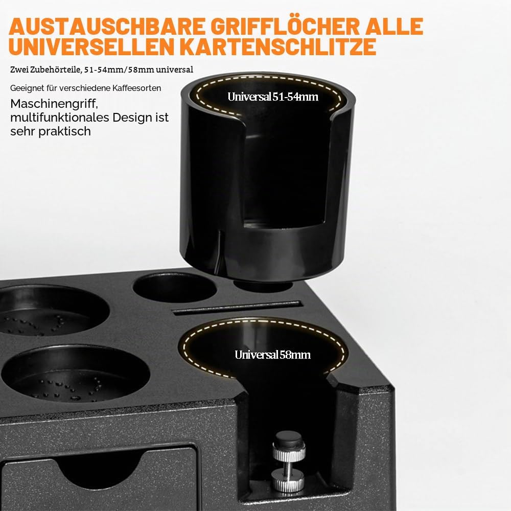 Tamperstation für Barista 51-58mm mit Schublade, Espresso-Station, Kaffee-Tamper-Halter-Basis mit 6