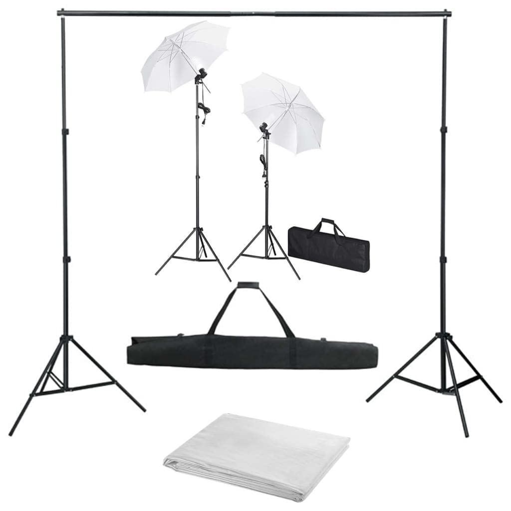 Fotostudio-Set mit Hintergrund, Beleuchtungssets, Stative, Schirme, 500 x 300 cm Baumwollhintergrund