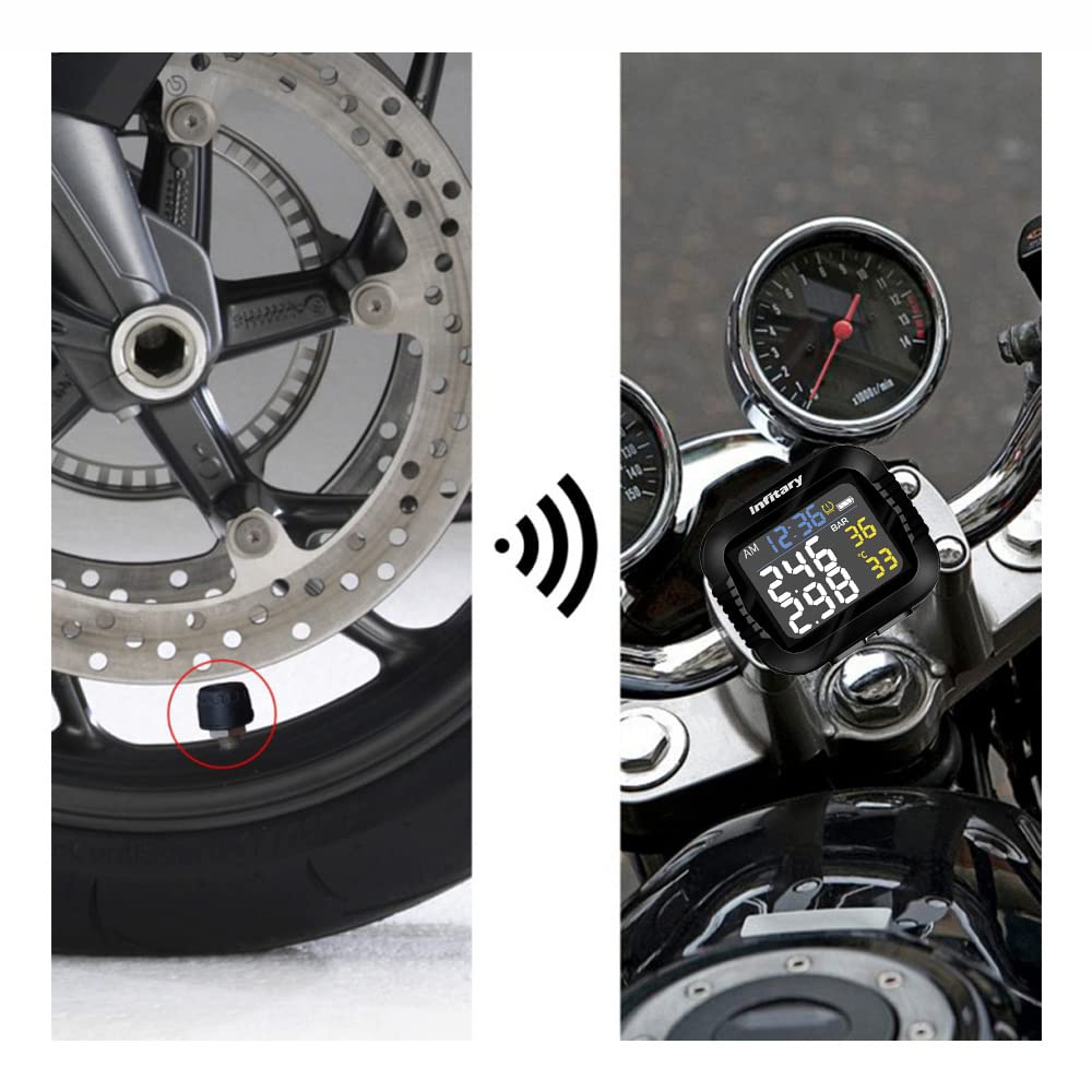 TOTMOX Motorrad-Reifendrucküberwachung, USB-Aufladung, kabelloses LCD-Display, TPMS-Überwachungssyst