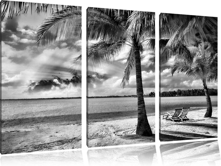 Pixxprint Liegestühle Strand als Leinwandbild/Grösse: 3 Teilig (120x80) cm/Wandbild/Kunstdruck/ferti