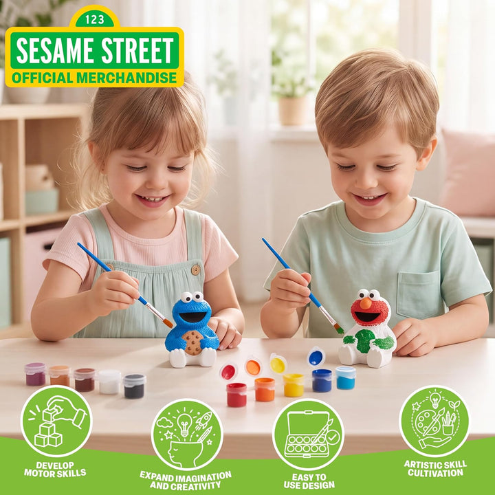 Get Trend Sesamstrasse Bastelset Kinder, 2 Gipsfiguren zum Bemalen Multi Elmo/Cookie Monster, Multi