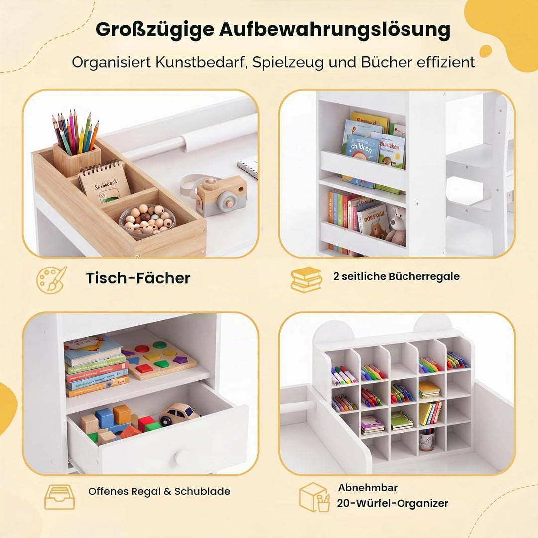 LIFEZEAL Kindertisch mit Stuhl, Zeichentisch Kinder mit Abnehmbarer Papierrolle &amp; Aufbewahrungsschra