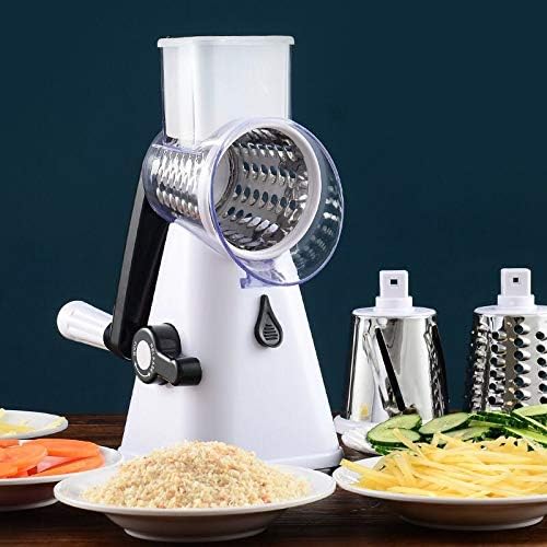 Manuelle rotierende Kartoffelreibe Küche Mandoline Gemüseschneider mit 3 baren Klingen, einfach zu b