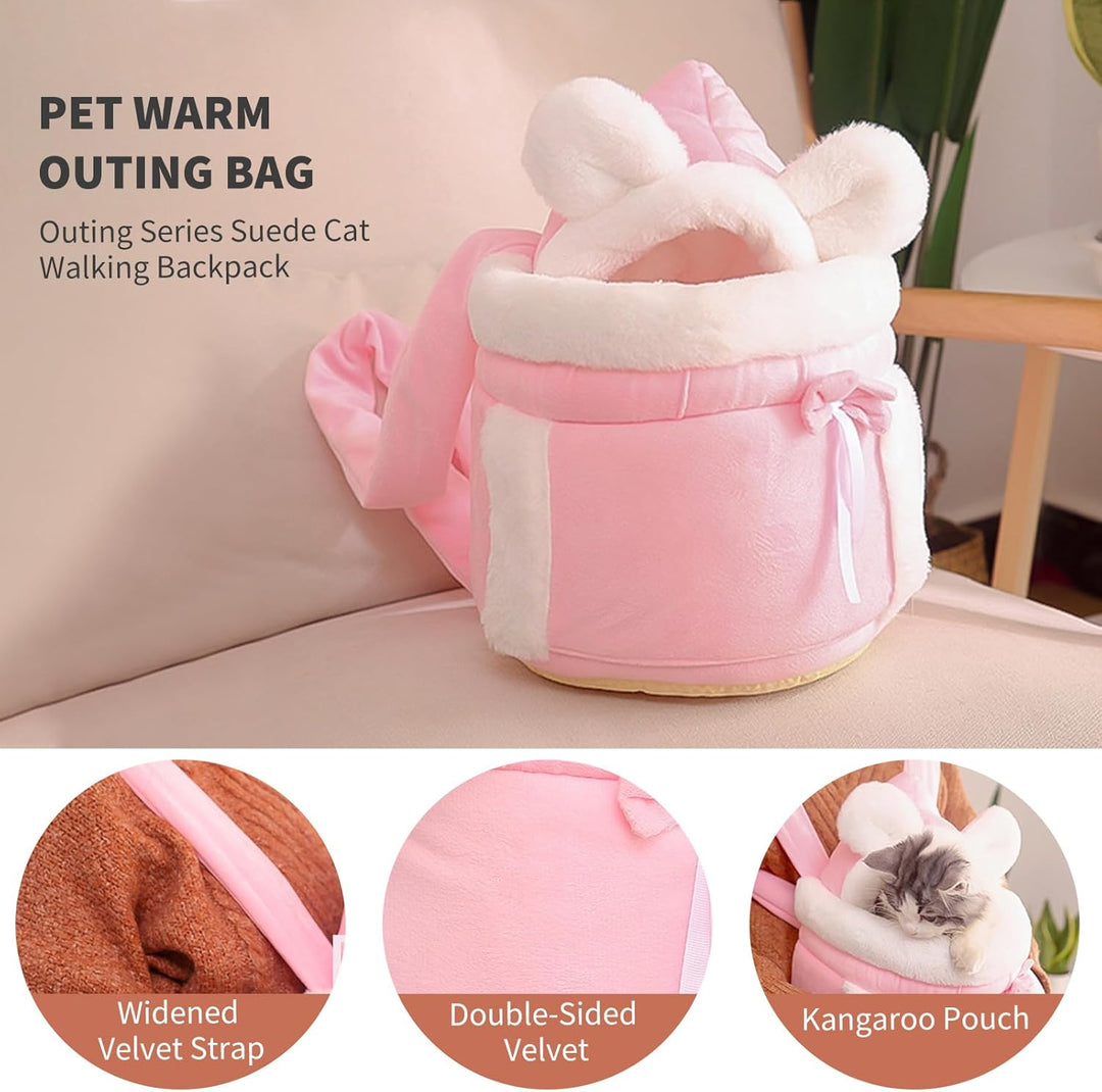PETCUTE Katzen Tragetasche, Atmungsaktive Haustier-Rucksack mit 2 Taschen, Weicher und Warmer Hausti