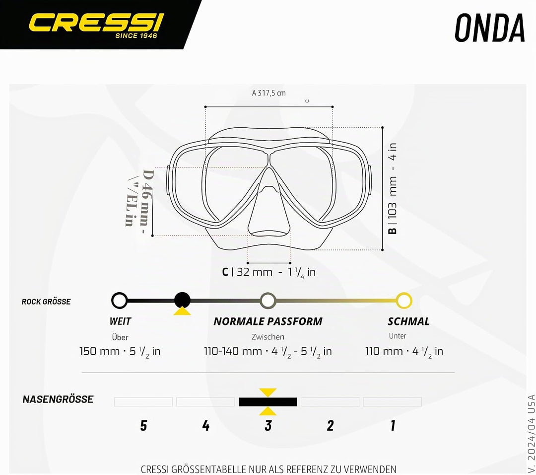 CRESSI Onda - Einzelmaske Onda oder Kombiset Maske Onda + Schnorchel Mexico zum Tauchen und Schnorch