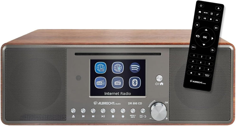 Albrecht DR 895 CD Kompaktanlage, DAB+/UKW/Internet/CD, 27896, Walnuss, mit 4" Farbdisplay, Stereo M