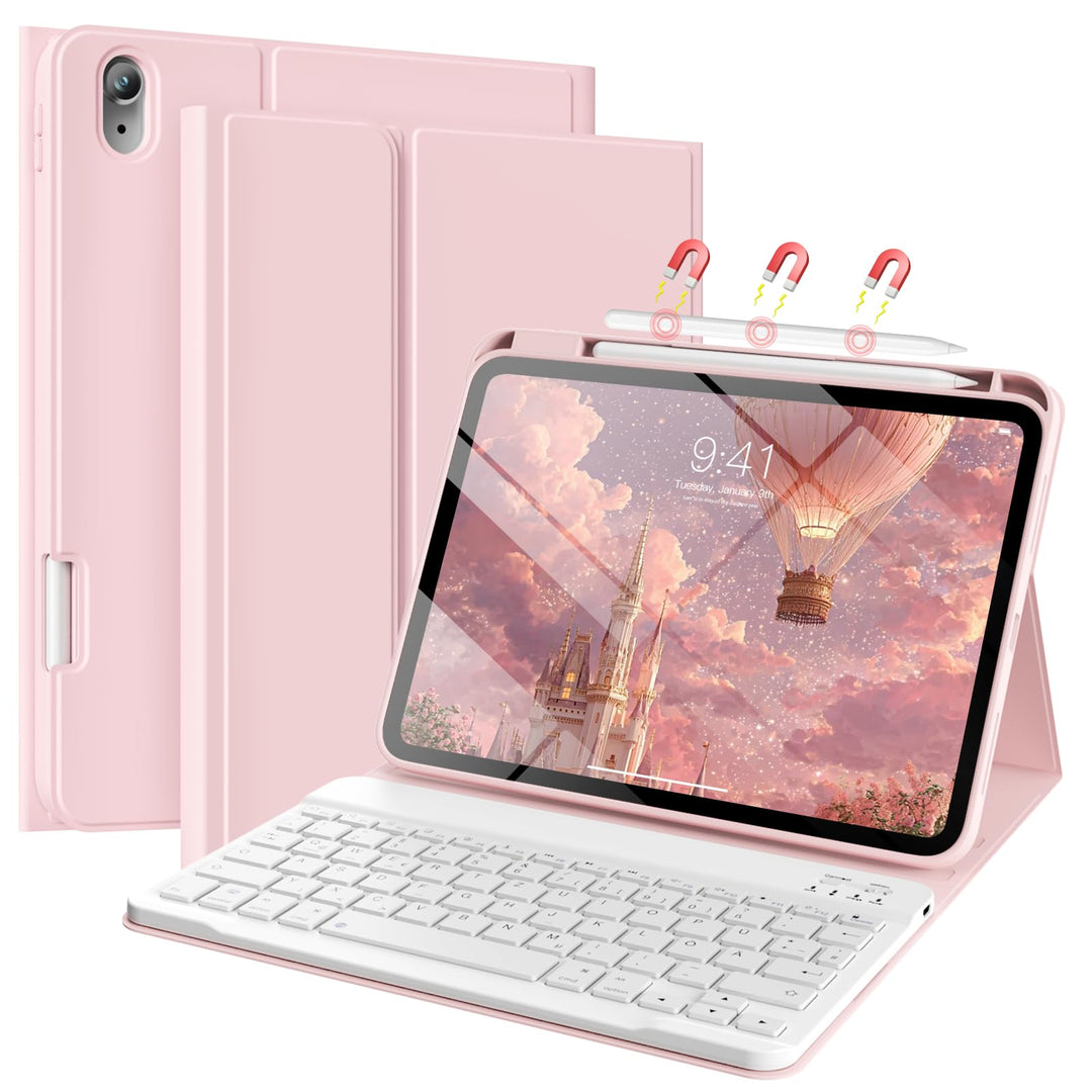 Hülle mit Tastatur für iPad 11/10 Generation mit Stifthalter, Magnetisch Abnehmbare Kabellose Blueto