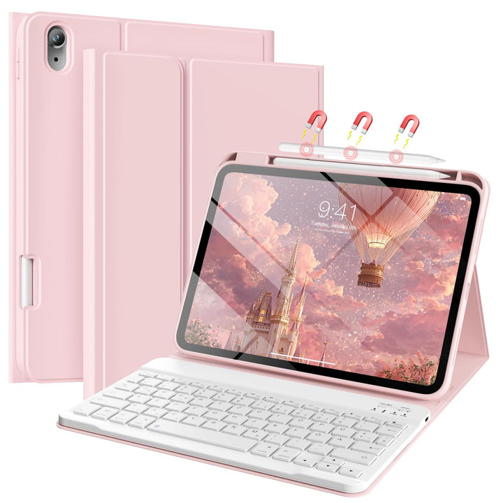 Hülle mit Tastatur für iPad 11/10 Generation mit Stifthalter, Magnetisch Abnehmbare Kabellose Blueto