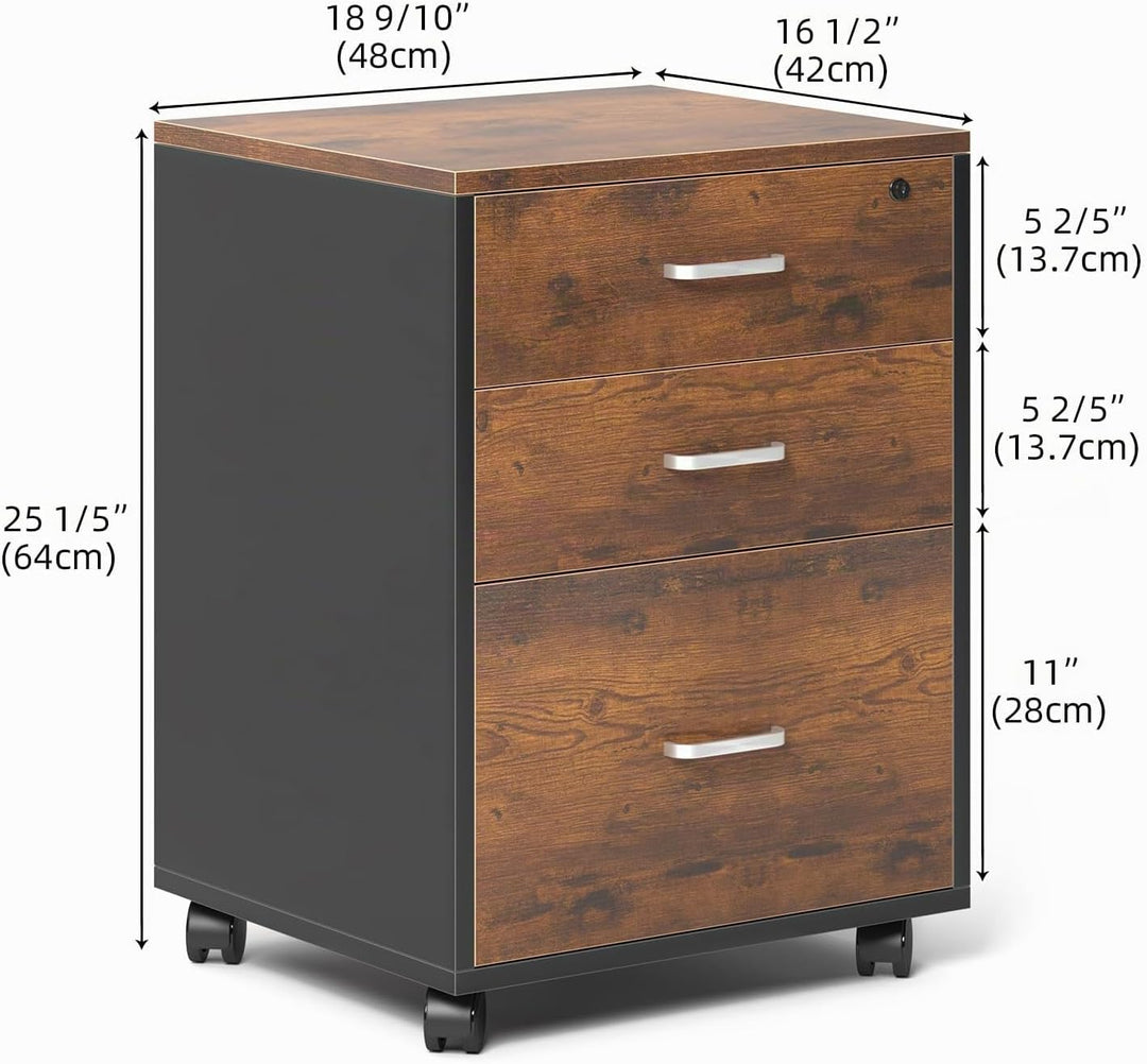 sogesfurniture Rollcontainer, Aktenschrank, Büroschrank, Aufbewahrungsschrank auf Rollen, abschliess