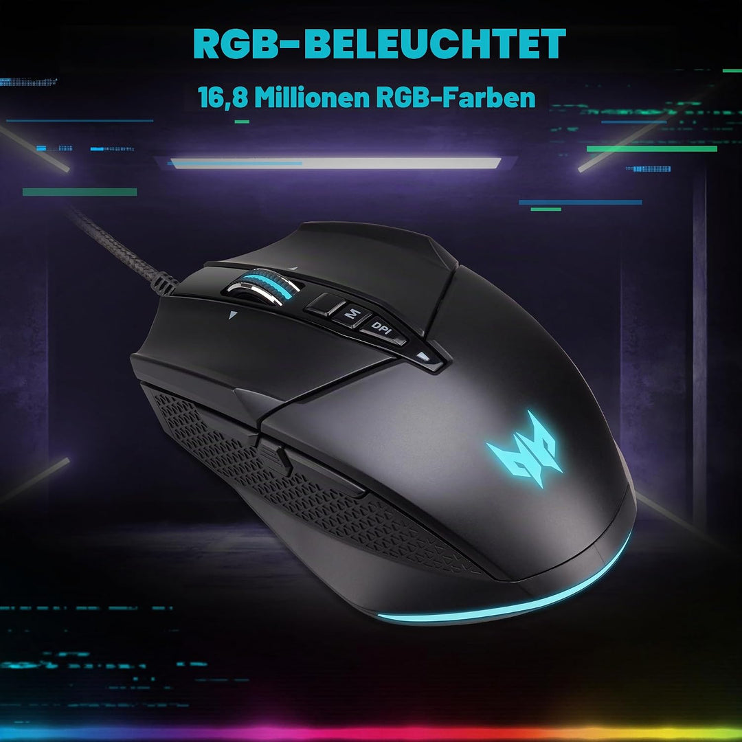 Acer Predator Cestus 335 Gaming Maus (19.000 DPI, 400 IPS Tracking, 10 programmierbare Tasten, 0,5 m