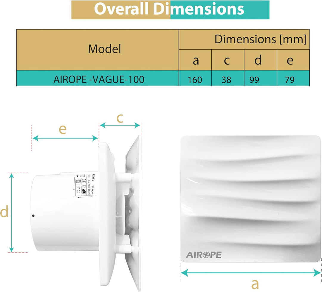 100 mm,Badlüfter Ventilator,Modernes Design und ästhetischer Look, Abluftventilator mit Rückschlagve