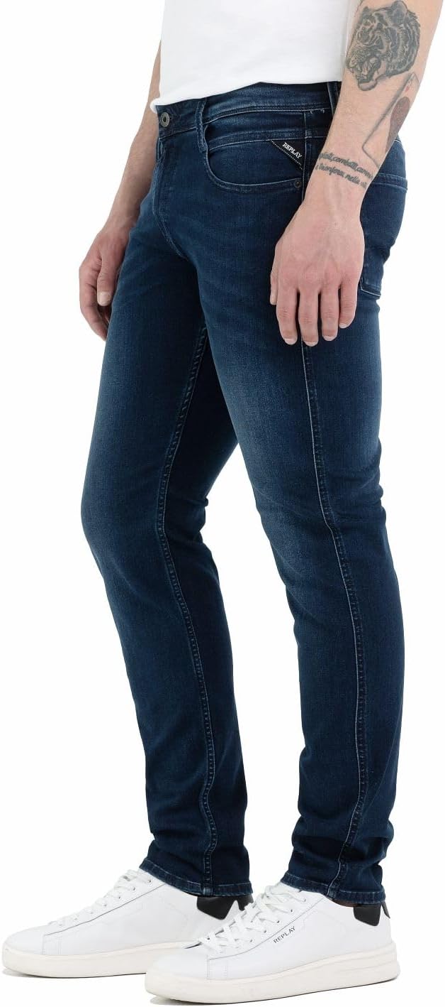 Replay Herren Jeans Anbass Slim-Fit mit Power Stretch 32 W/ 36 L Dunkelblau 007, 32 W/ 36 L Dunkelbl