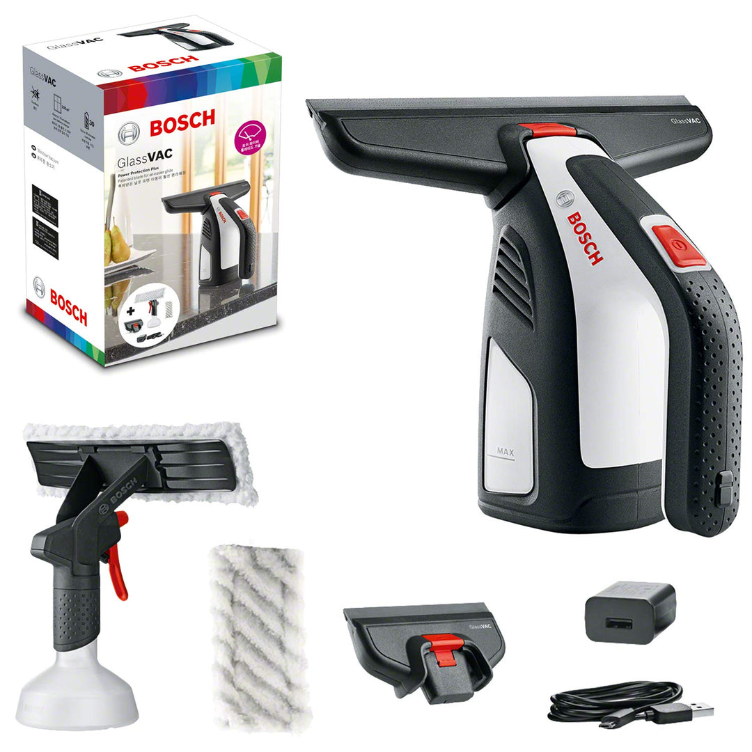 Bosch Home and Garden Akku Fenstersauger GlassVAC (USB Ladegerät, Sprühflasche mit Mikrofasertuch, 2