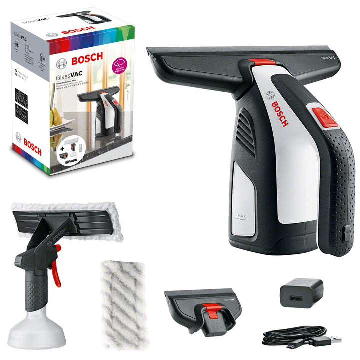 Bosch Home and Garden Akku Fenstersauger GlassVAC (USB Ladegerät, Sprühflasche mit Mikrofasertuch, 2