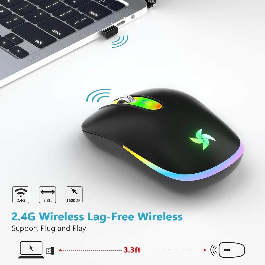 Maus Kabellos 2.4G USB Funkmaus 3DPI Wiederaufladbare Laptop mit USB-Empfänger 7 Typen LED Beleuchte