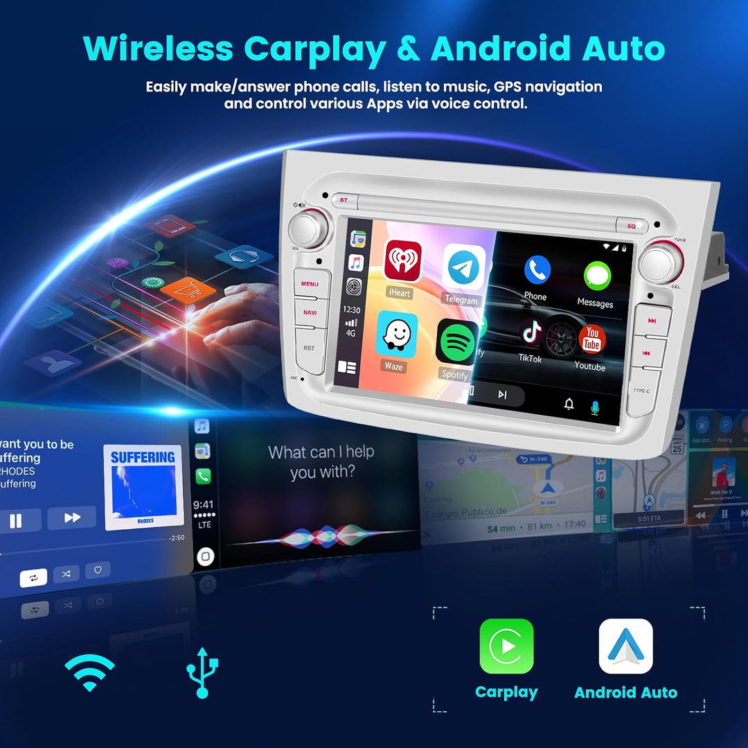 Hikity Android 15 Autoradio für Alfa Romeo MiTo 2008-2016 7 Zoll CarPlay | 2G+64G, ASP, Wireless Car