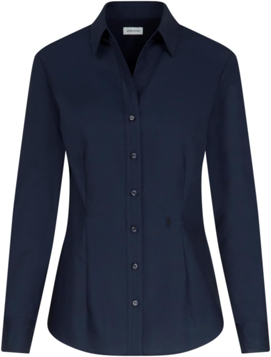 Seidensticker Damen Bluse - City Bluse - Hemdbluse - Slim Fit - Kurzarm - Uni - Stretch 32 Dunkelbla