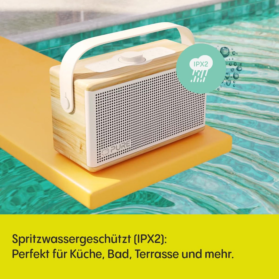 Pure Classic Aura Bluetooth-Lautsprecher 40 Watt, 30h Akku, Licht, USB-C, AUX, IPX2, 2-Wege-Stereo,