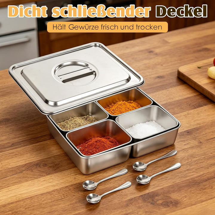 Zutatenbehälter 304 Edelstahl, Topping Station mit Deckel und Löffel, Pizza Zutatenbehälter, Masala