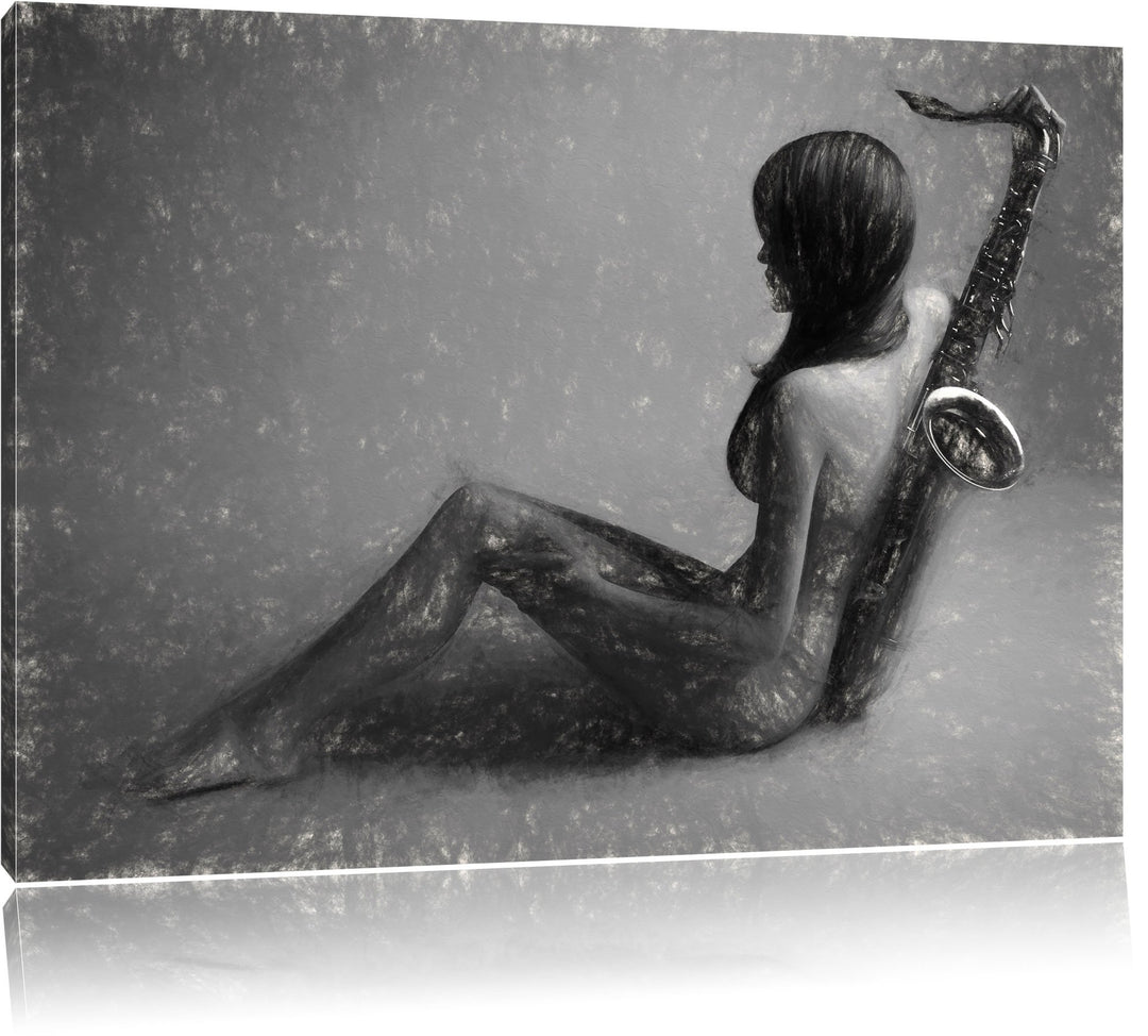 Pixxprint Attraktive Frau mit Saxophone als Leinwandbild/Grösse: 100x70 cm/Wandbild/Kunstdruck/ferti