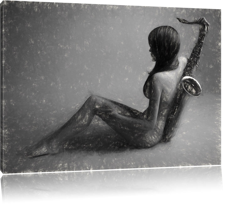 Pixxprint Attraktive Frau mit Saxophone als Leinwandbild/Grösse: 100x70 cm/Wandbild/Kunstdruck/ferti