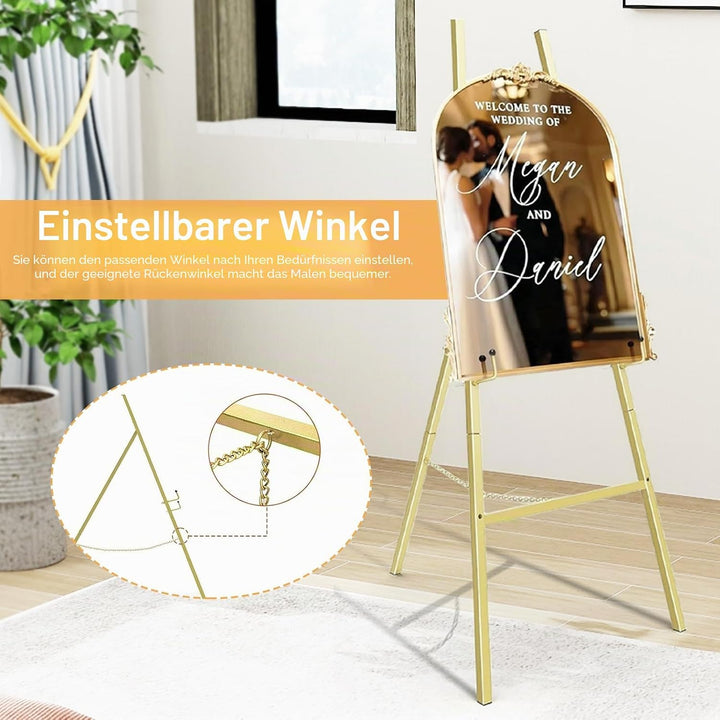 Staffelei Hochzeit, 110cm Metall Staffelei für Schilder Gold staffeleien Gross Willkommensschild Hoc