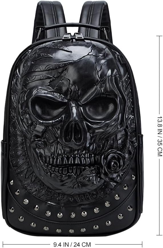 VALICLUD Schwarzes Dekor 3D-Totenkopf-Rucksack Für Herren Gothic-Rucksack Pu-Leder Horror-Rucksack N