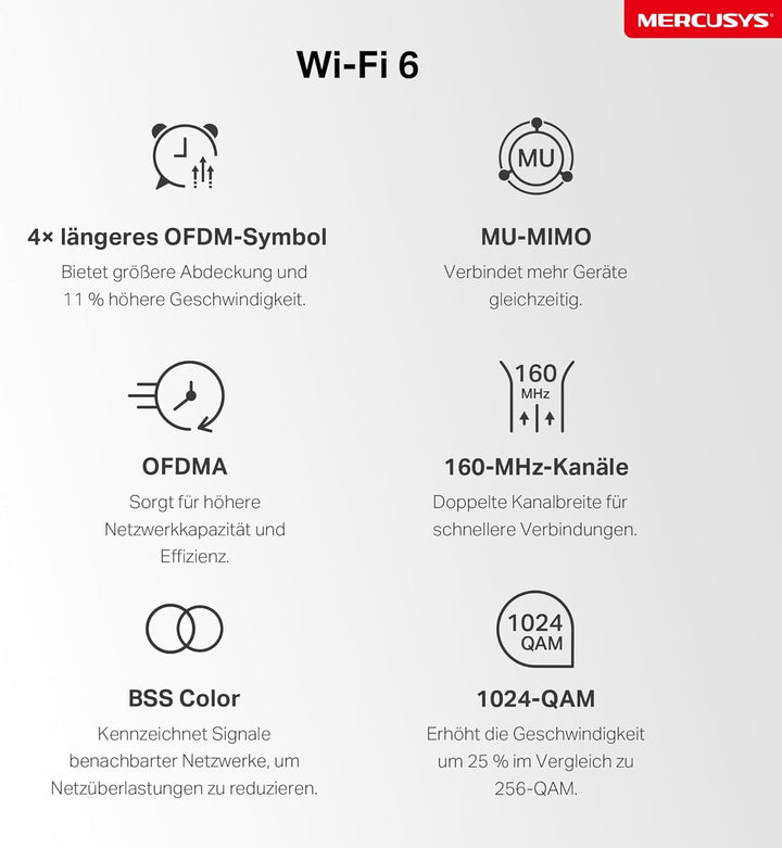 Mercusys Halo H3000X Mesh-WLAN-Set (3er-Pack), Wi-Fi 6 AX3000 Dualband-Router & Repeater, 3 × Gigabi