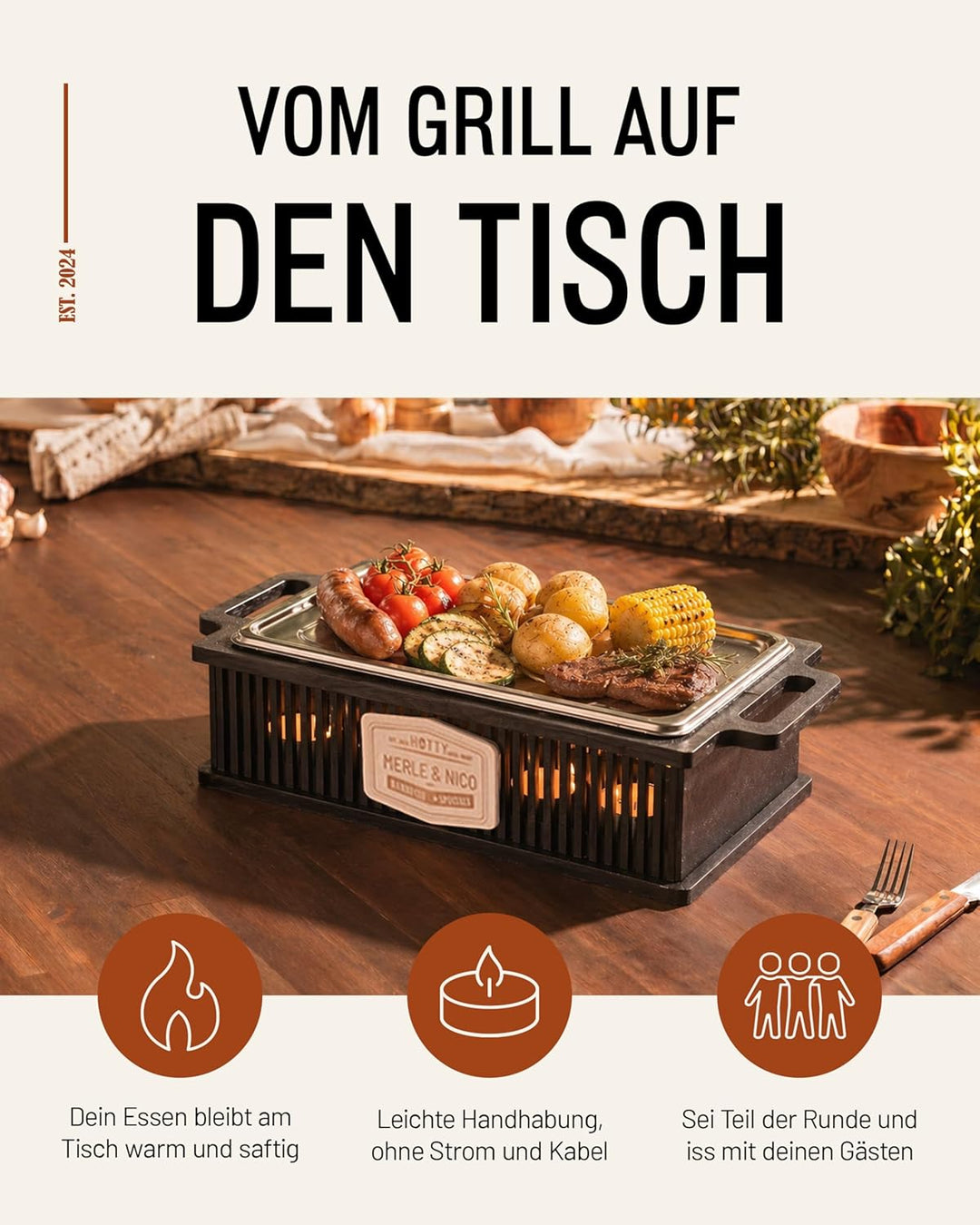 HOTTY Legacy Warmhalteplatte fürs Grillen – BBQ-Design Speisenwärmer mit personalisierbarem Batch –