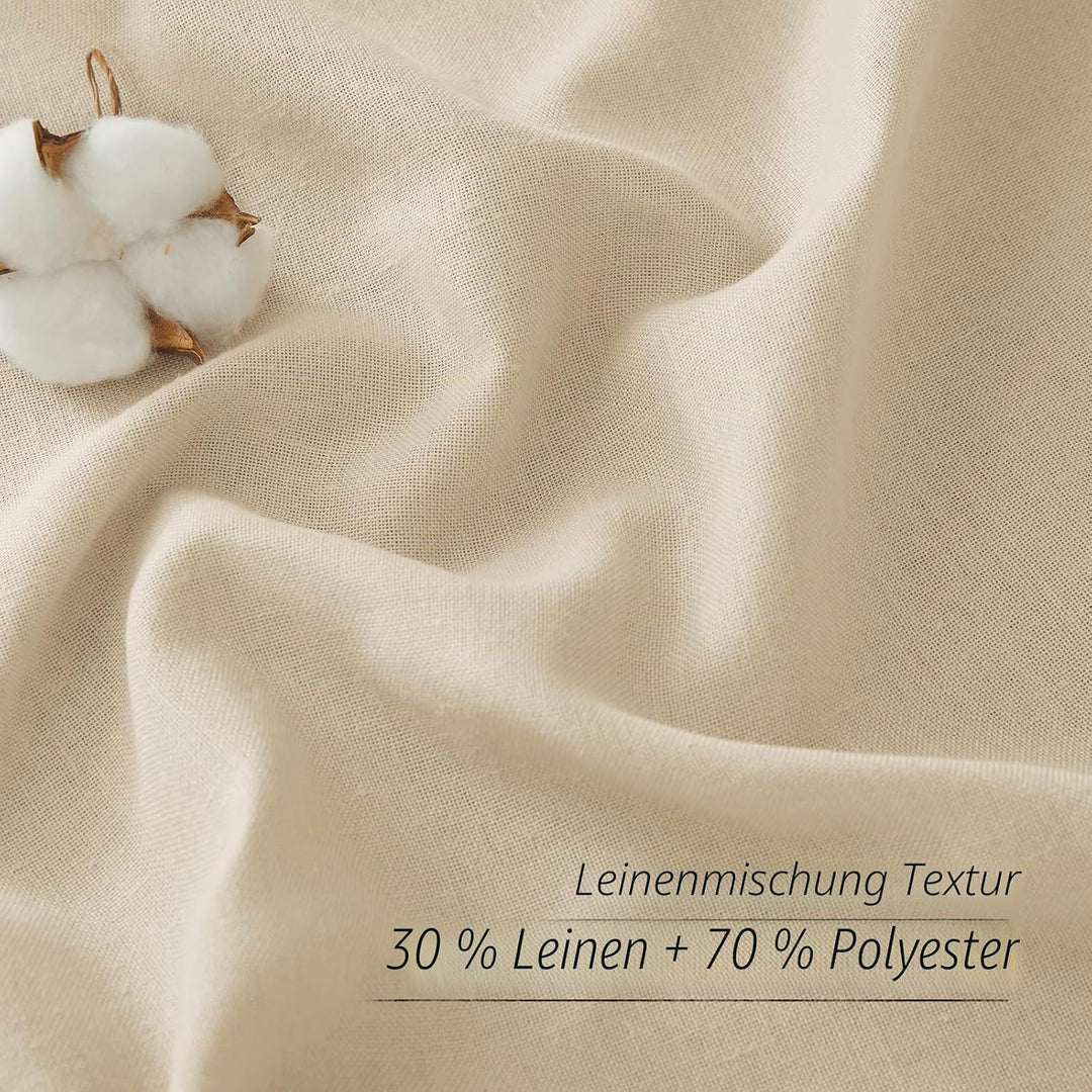 PONY DANCE Leinenoptik Gardinen Halbtransparent Wohnzimmer Vorhänge mit Ösen 2er Set H 137 x B 140 c