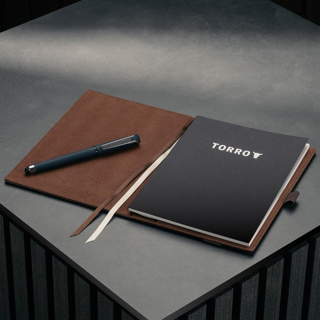 TORRO Echtleder Hardback Notizbuch [Nachfüllbar] [Stiftschlaufe] [Gummiband] [Liniertes Papier] (A5