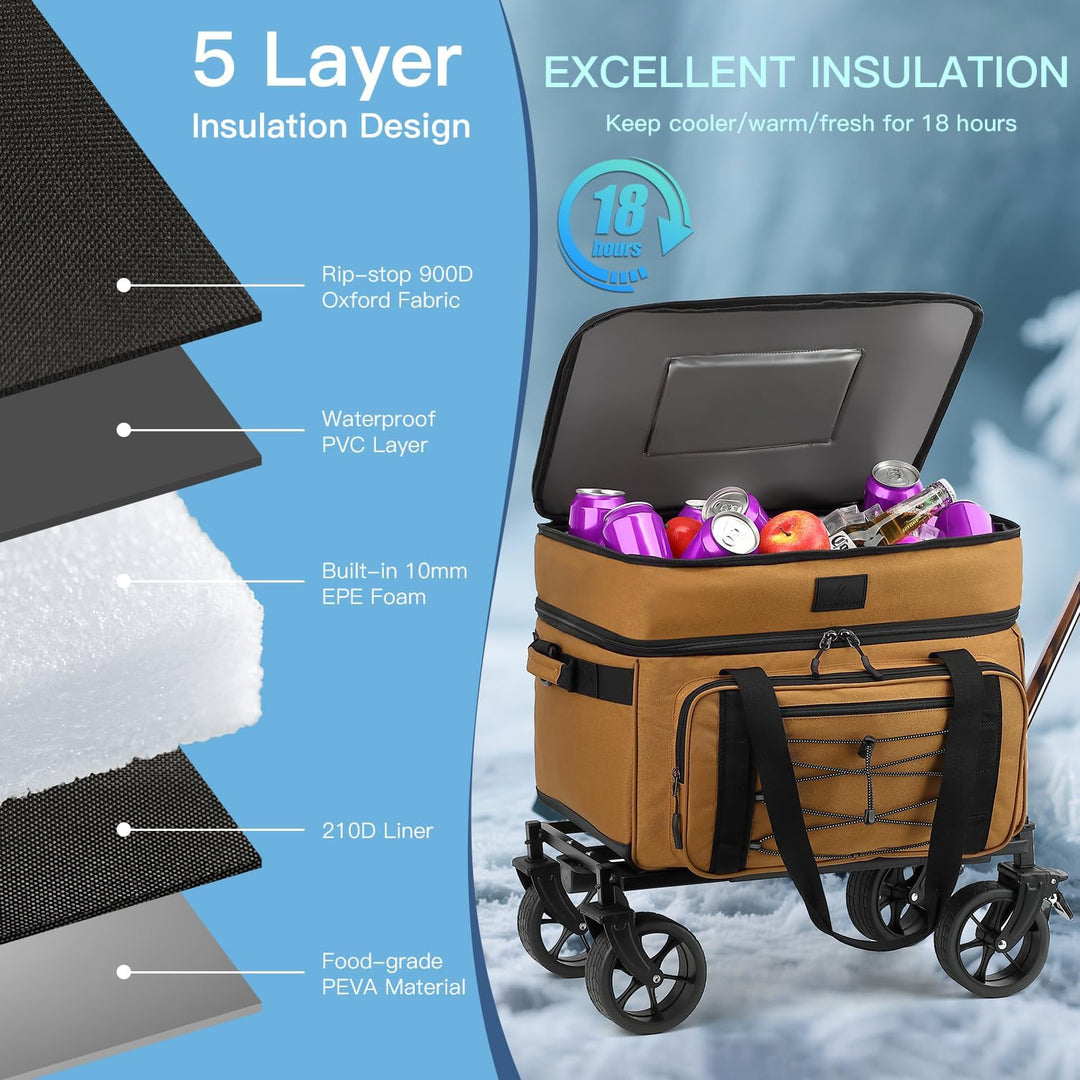 Grosse Kühltasche mit Rollen 50L/ 80 Cans Kühler mit Rädern und Griff Isolierter Kühltrolley Thermot
