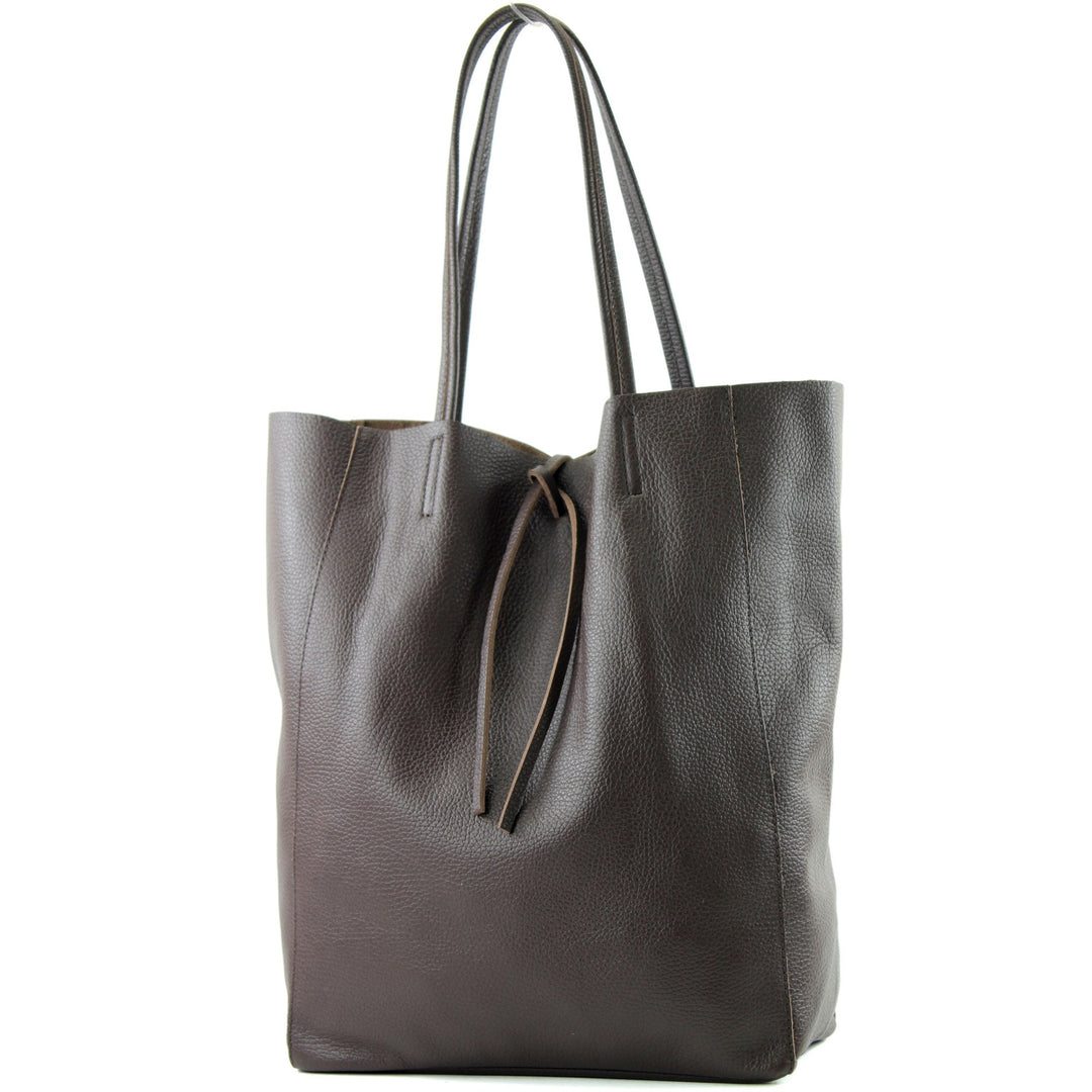 modamoda de - T163 - Ital. Shopper Large mit Innentasche aus Leder Dark Chocolate2021, Dark Chocolat