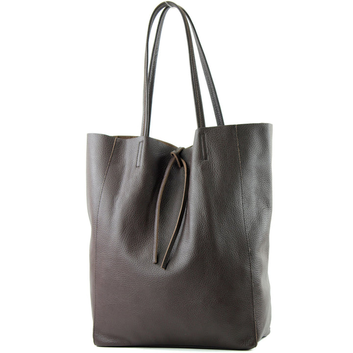modamoda de - T163 - Ital. Shopper Large mit Innentasche aus Leder Dark Chocolate2021, Dark Chocolat