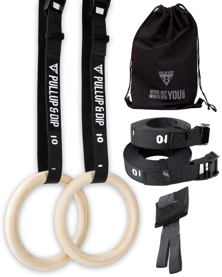 PULLUP & DIP Premium Turnringe Holz, Gym Rings Gymnastikringe, Turnerringe für Calisthenics, Breite