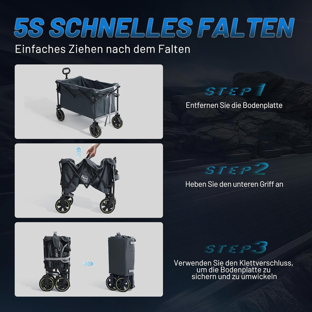 TIMBER RIDGE Bollerwagen Faltbar 200L mit Getränkehalter Verstellbarem Griff, Handwagen Transportwag