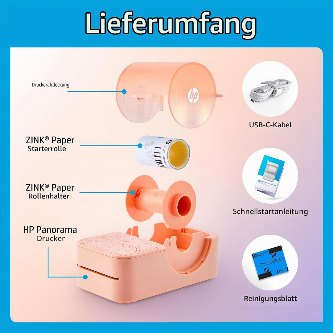 HP Sprocket Panorama Instant- Tragbarer Farbetiketten- und Fotodrucker (Rosa). Personalisieren Sie D
