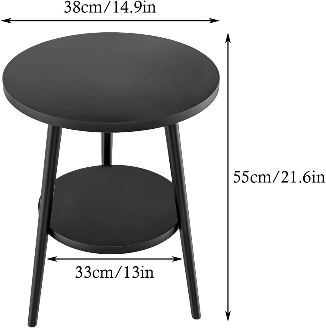 KZOBYD Beistelltisch mit 2 Ablagen rund Couchtisch mit Stauraum, 2-Ebenen Schwarz Sofatisch mit rund