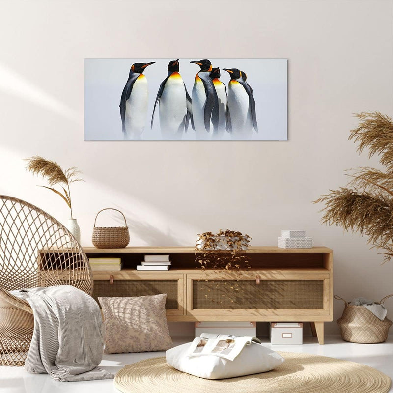 Wandbilder Dekoration Wohnzimmer Pinguine Winter Schnee Spaziergang Bilder auf Leinwand 120x50cm Lei