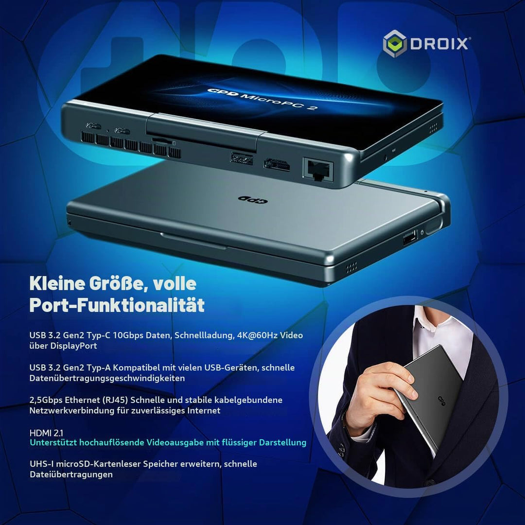 GPD MicroPC 2 Windows 11 PRO tragbarer Mini-Laptop mit 7-Zoll-1080P-Display | N300 Intel-Prozessor,