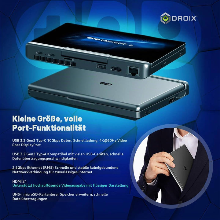 GPD MicroPC 2 Windows 11 PRO tragbarer Mini-Laptop mit 7-Zoll-1080P-Display | N300 Intel-Prozessor,
