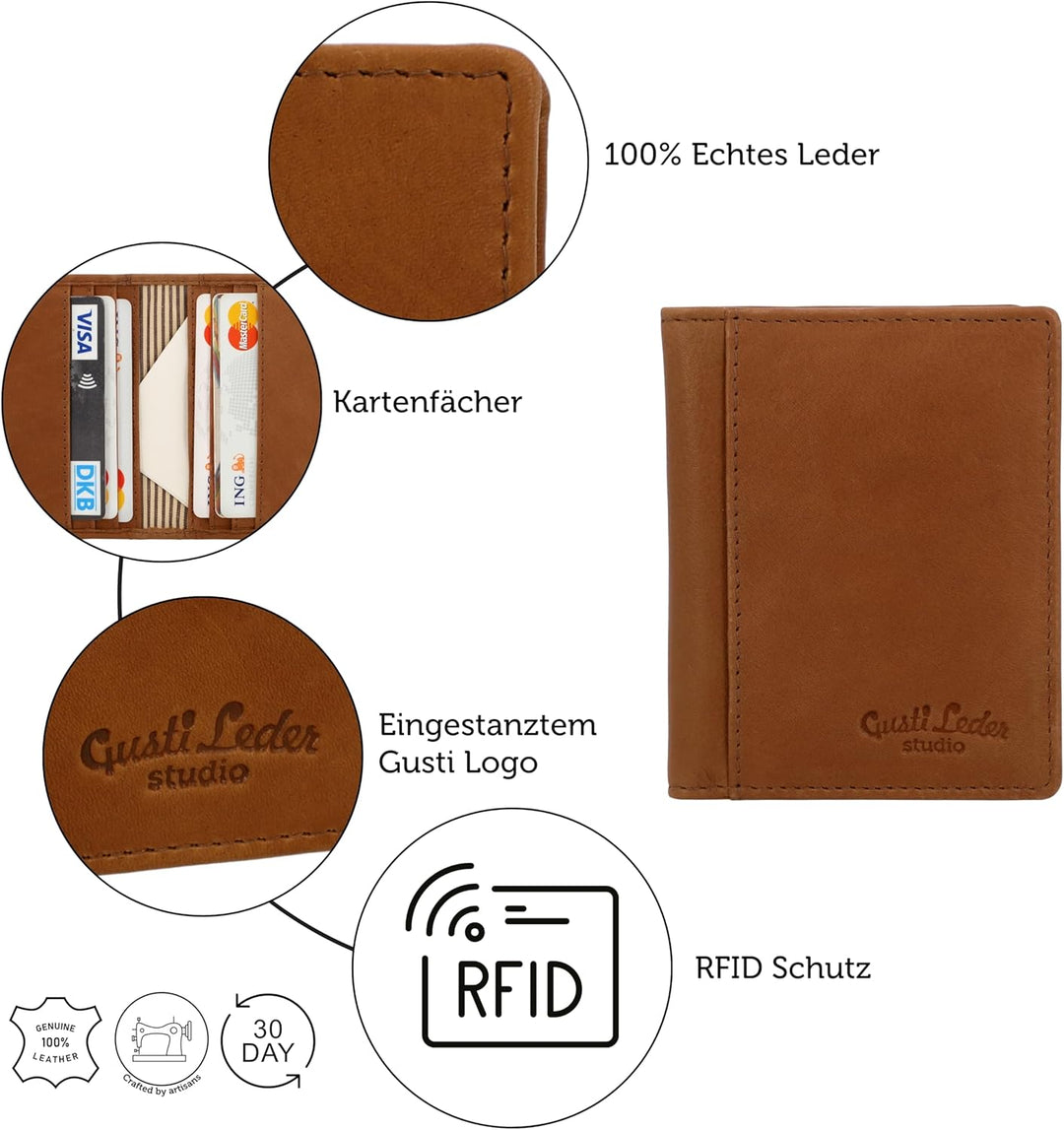 Gusti Kartenhalter Leder - Hal RFID Kartenhülle RFID Schutz Kartenetui Brieftasche Portemonnaie Brau