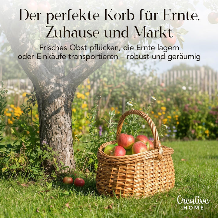 Creative Home Grosser Picknickkorb Weidenkorb mit Henkel Einkaufskorb | 43 x 33 x 40 cm | Pilzkorb N