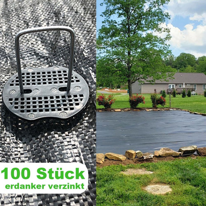 Bakulyor 100 Stück Erdanker + 100 Stück Unterlegscheiben, Erdanker Verzinkt Für Unkrautvlies, Stahl