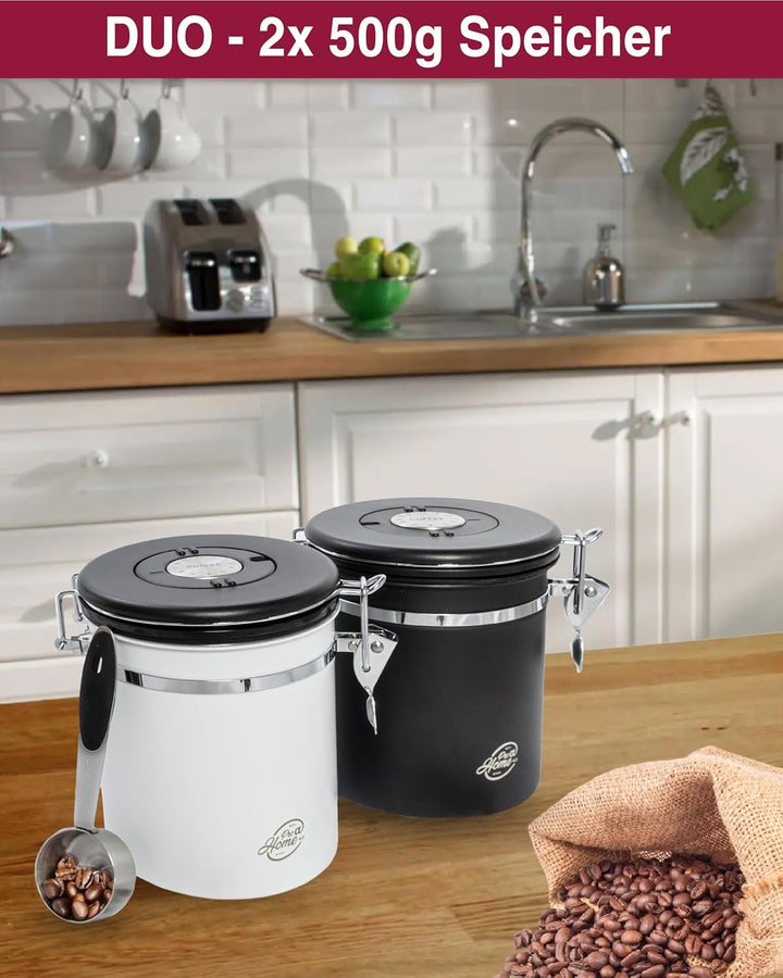 Kaffeedose luftdicht 500g - Schwarz - Kaffeebohnen Vorratsbehälter 1,5L aus Edelstahl mit Kalenderfu