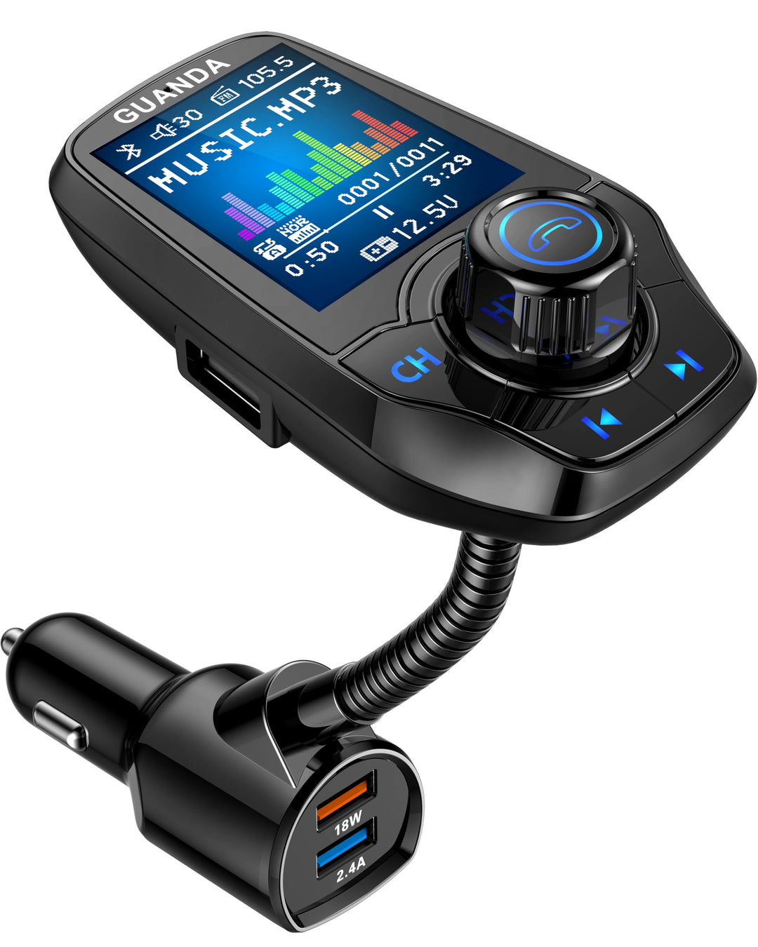 Bluetooth FM Transmitter für Auto mit 1,8" Farbbildschirm Bluetooth Freisprechanruf Bluetooth Auto R
